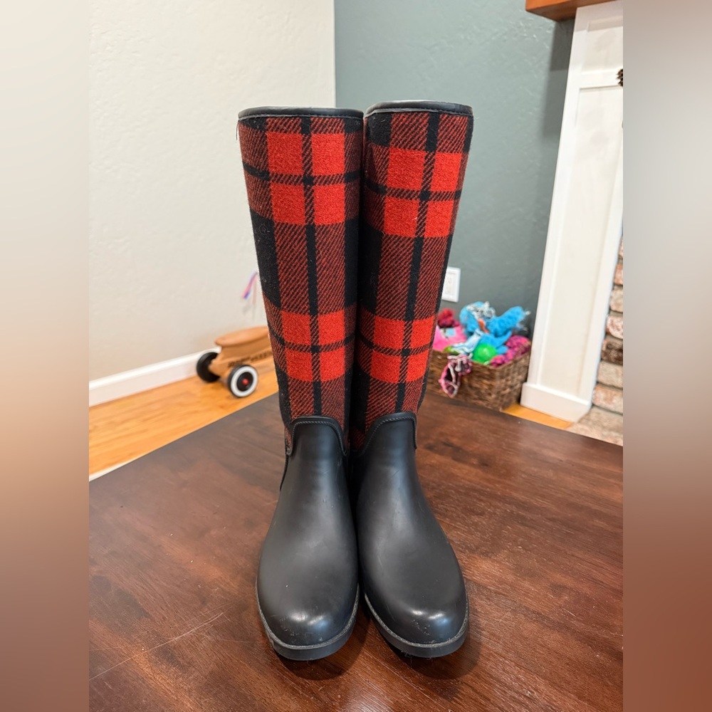 COACH Tristee Plaid Lace Up Rain Boots
